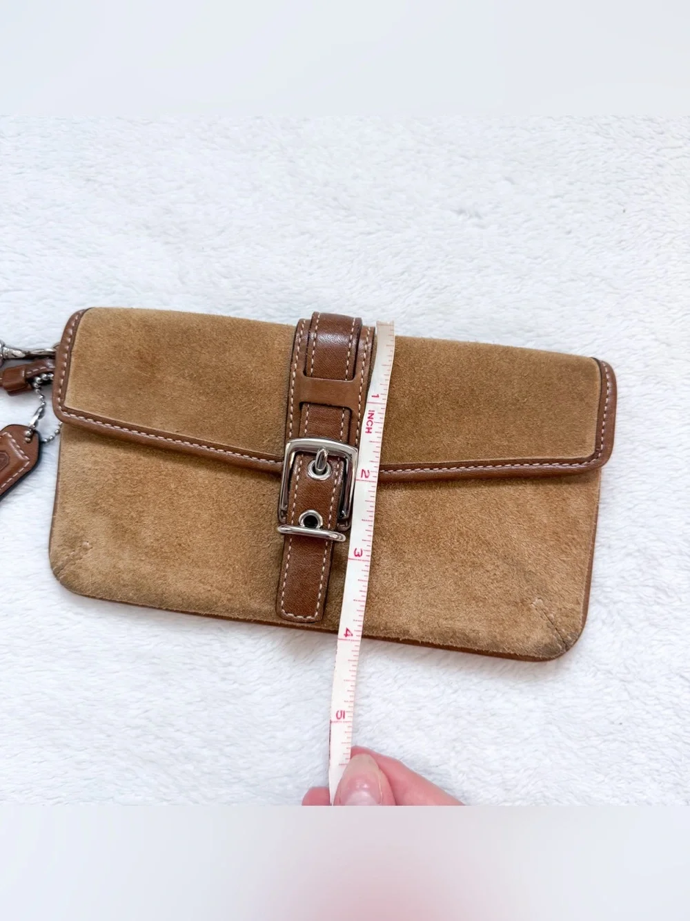 Vintage Coach Y2K Brown Suede Hampton Small Wristlet Wallet GUC